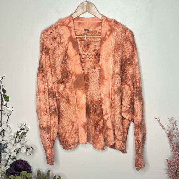 FREE PEOPLE Chunky Tie Dye Cable Knit Cardigan Sweater Orange Sz S {X10} - Picture 2 of 5